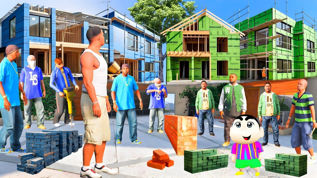 GTA 5 : Franklin Blue Gang vs. Shinchan Green Gang House Upgrade Challenge In GTA 5! Gta 5 Bangla