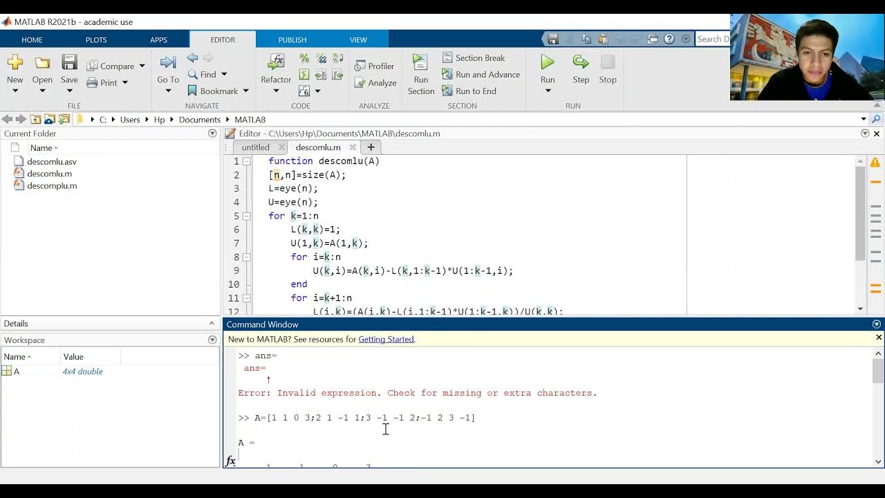 Descomposición LU en Mathlab parte 2 - YouTube