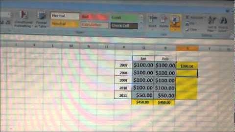 Simple use of the Sum Function in Microsoft Excel 2007