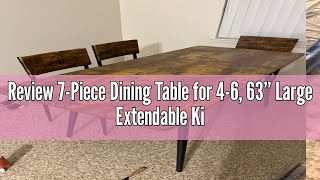 Review 7-Piece Dining Table for 4-6, 63” Large Extendable Kitchen Table Set with 6 Chairs, Dining Ta