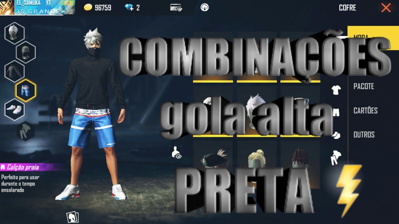 Combinações Gola Alta Preta Free Fire: roupas, skins e pacotes no Battle  Royale