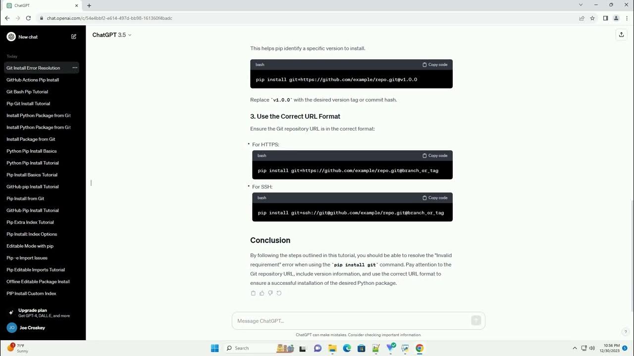 Pip install git invalid requirement youtube