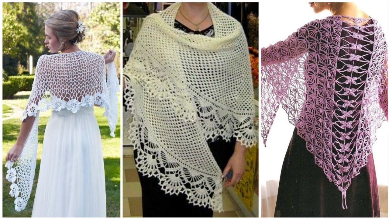 extremely beautiful and classy crochet lace flower bridal shawl designs  collection//crochet patterns - YouTube