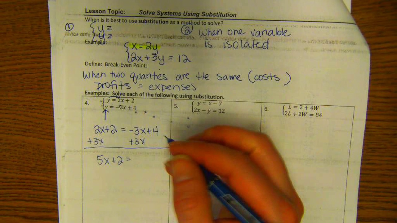 Algebra I Solving Systems Using Substitution - YouTube
