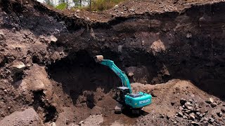 Many People Risk Their Lives Mining Sand on Mountain Cliffs - Sand Mining Process Using an Excavator