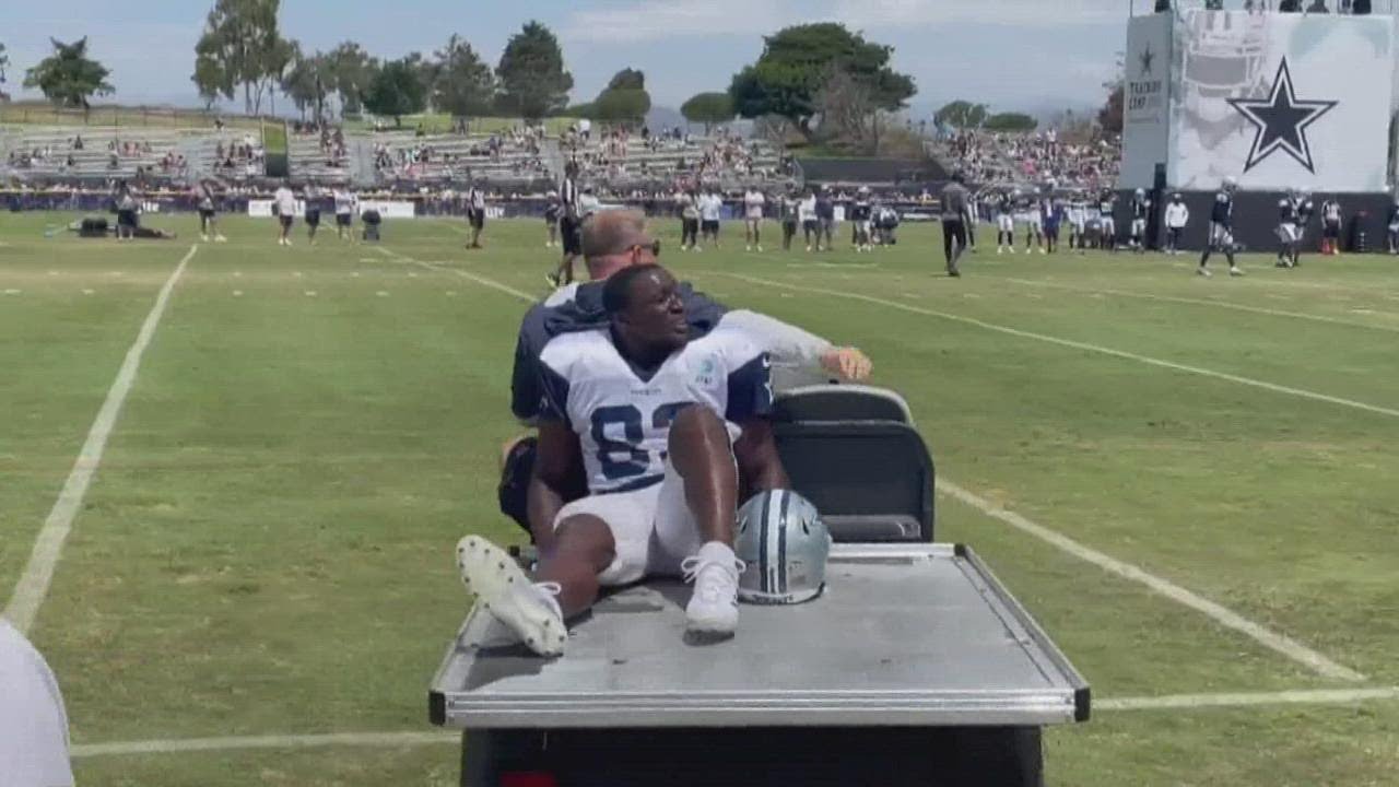 Cowboys receiver James Washington carted off practice field with foot injury