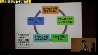 ③講演：「患者力を活かした活動報告」・「がんのその後の人生設計」阿南里恵氏(特定非営利活動法人日本がん・生殖医療学会　理事)