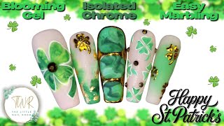 🍀Saint Patrick's Day Nail Art Idea | Blooming Gel | Isolated Chrome Nails | Easy Nail Marbling