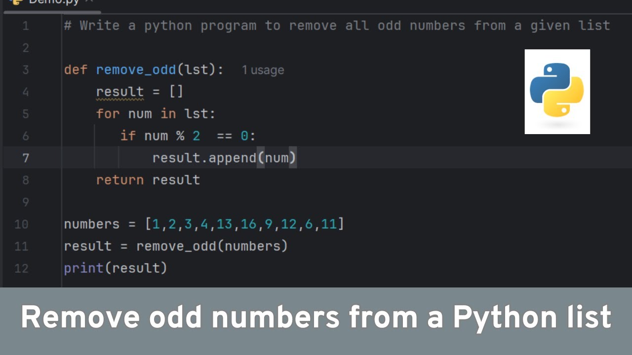 Remove odd numbers from a list - YouTube