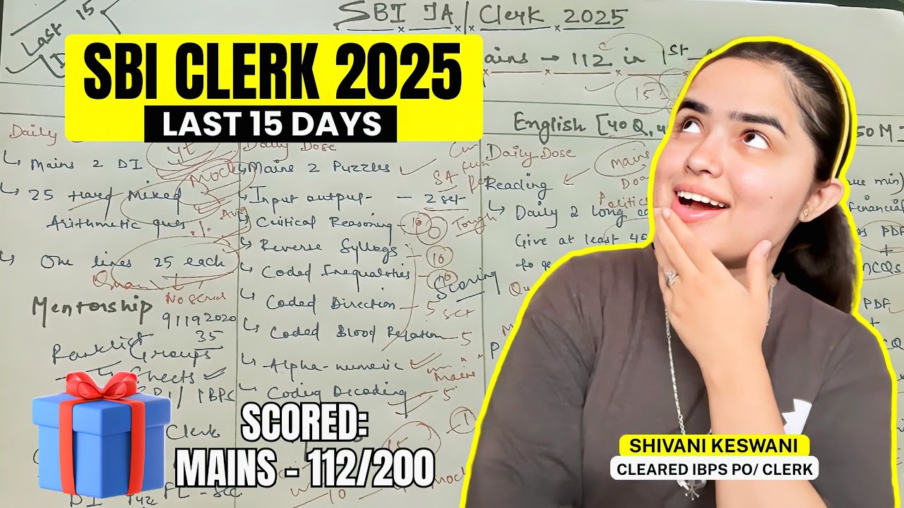 SBI JA/Clerk 2025 Last 15 Days Strategy by Shivani keswani 