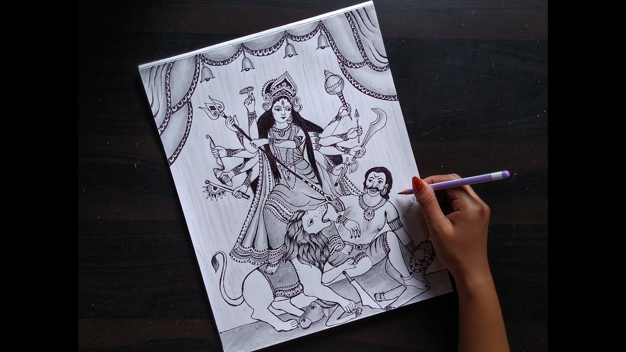 Durga maa line art drawing easy -step by step /How to Draw Durga maa