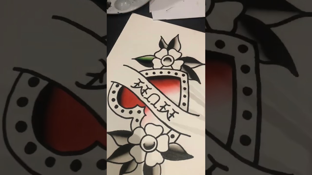 Timelapse traditional heat tattoo flash painting