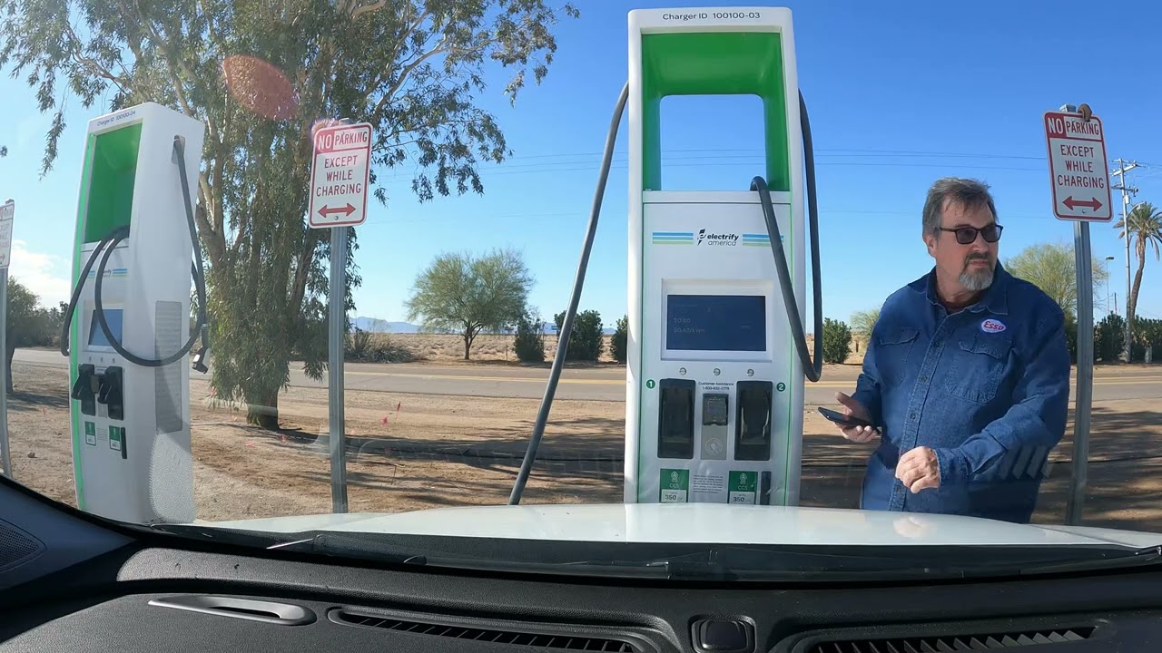 Charging 2022 Chevrolet Bolt EUV, Electrify America Charging Station, Ave 64 E, Dateland, Arizona