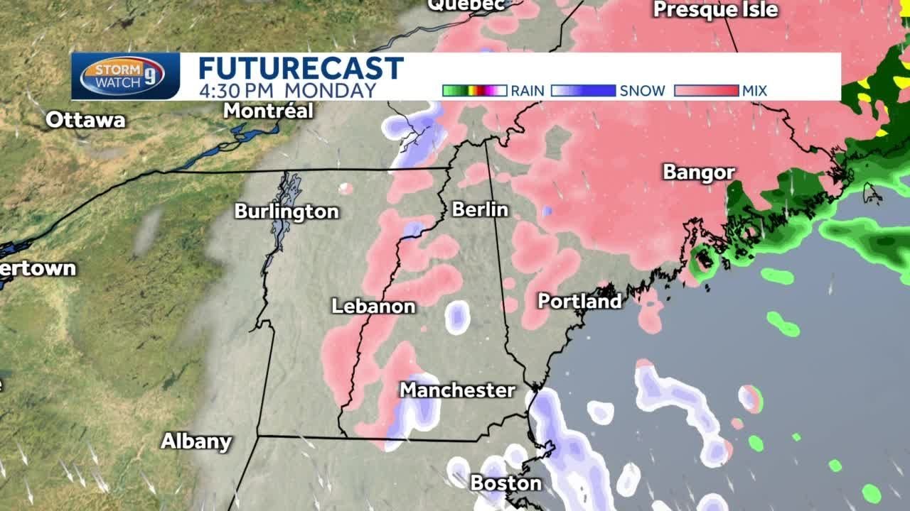 New Hampshire hourly maps: Track bands of snow, wintry mix for Monday ...
