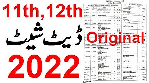Date sheet 11th 2022 - 1st Year Date Sheet 2022, Date sheet 12th 2022, 2nd Year Date Sheet 2022