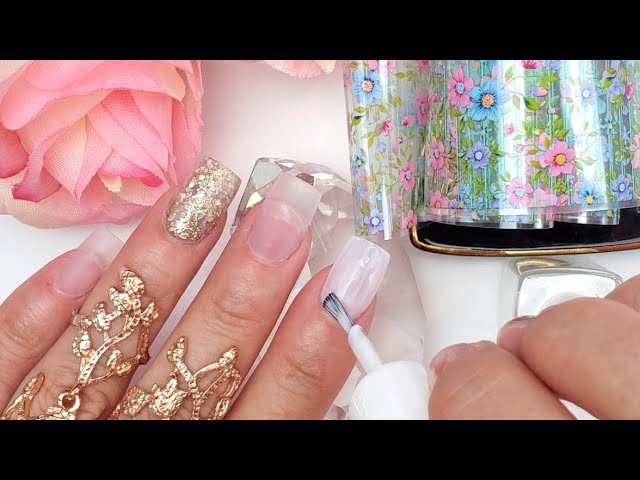 Uñas Acrílicas chiquitas | palo de Rosa Transparente + Foil 🌺 - thptnganamst.edu.vn