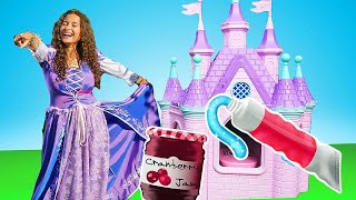 Little princess & toothpaste. Princesses & funny stories for kids. Princess castle & toys.