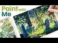 Relaxing Gouache Painting｜Finding Peace in Light & Shadows｜Paint with Me｜Gouache Art Process🌿✨ thumbnail
