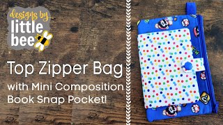 Top Zipper Bag with Mini Composition Book Pocket - Machine Embroidery Tutorial Video