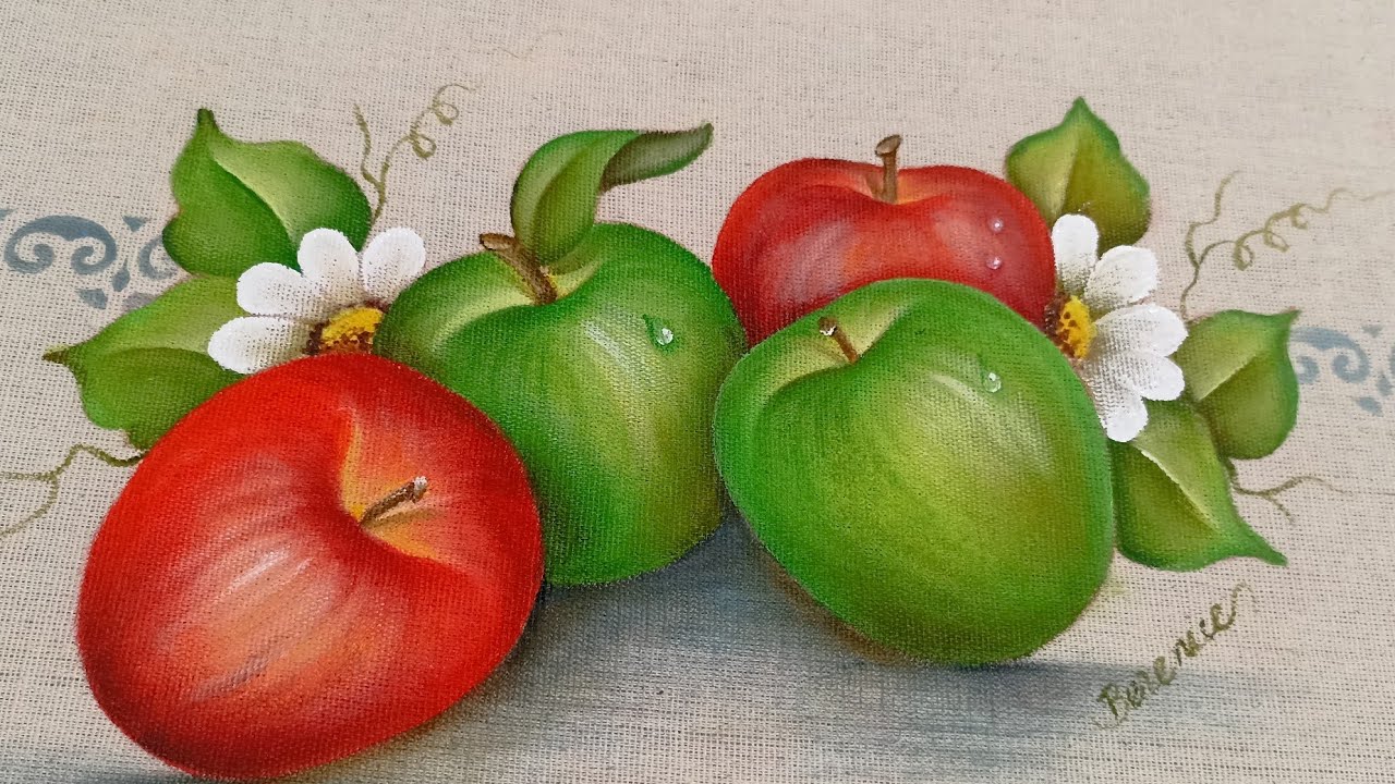 Pintura em tecido, pintura de maçãs  ao vivo!