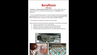 Berylliosis or Chronic Beryllium Disease CBD ; Definition, Causes, Symptoms, Diagnosis, Treatment