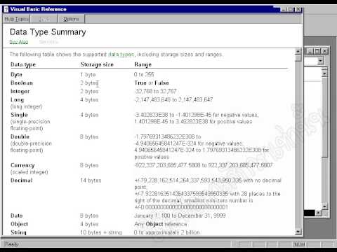 Vba data type summary
