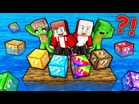 Mikey Family and JJ Family Survive on a Raft With OP LUCKY BLOCKS in Minecraft - Maizen