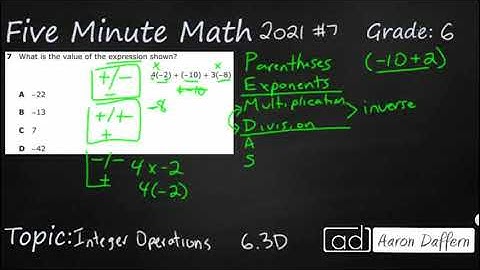 6th Grade STAAR Practice Integer Operations (6.3D - #7)