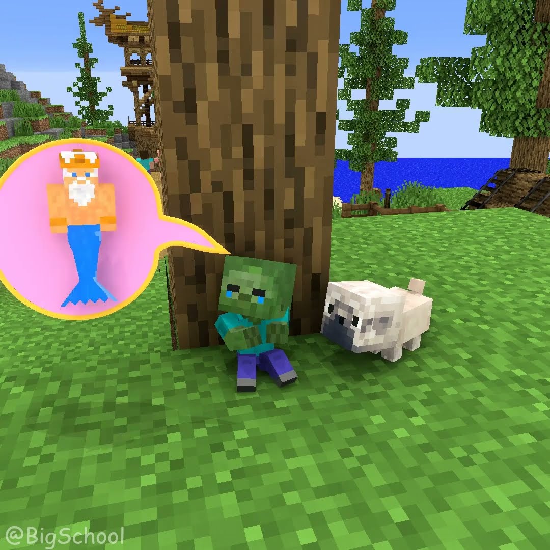The Sea King helped Baby Zombie's family, Baby Herobrine, and Baby Piglin beat the pirate!