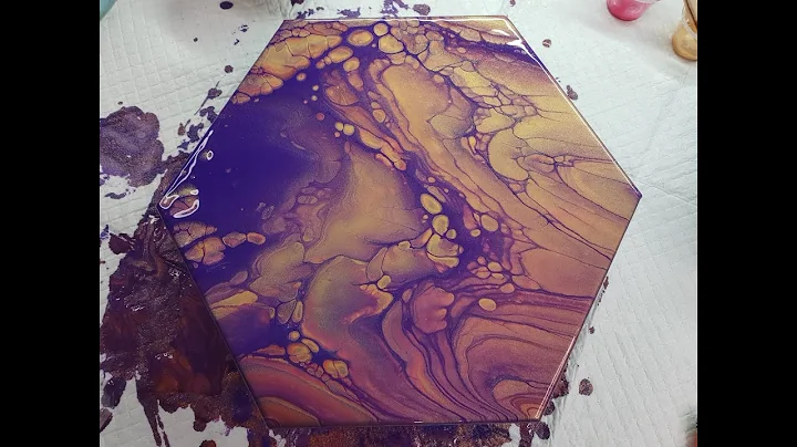 #347 - Golden copper metallic dirty pour on a hexa...