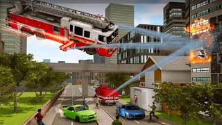 Use a flying firefighter truck to save the city in rescue truck driving games. Android Gameplay screenshot 1