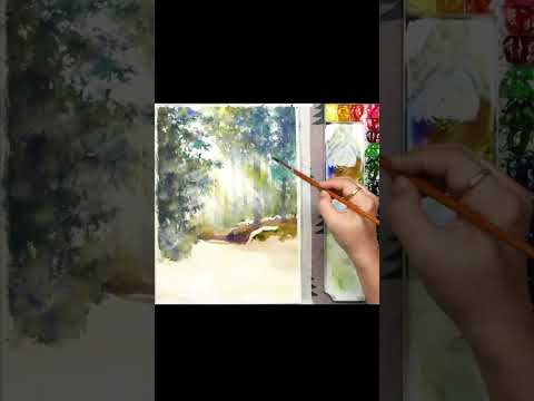 #shorts Without Sketch Landscape Watercolor - Morning <strong>Forest</strong> (<strong>color</strong> mixing, Arches)NAMIL ART