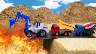 Construction Vehicles Rescue Police Car Fire Truck Pass Through The Fire Hole | Mega Trucks