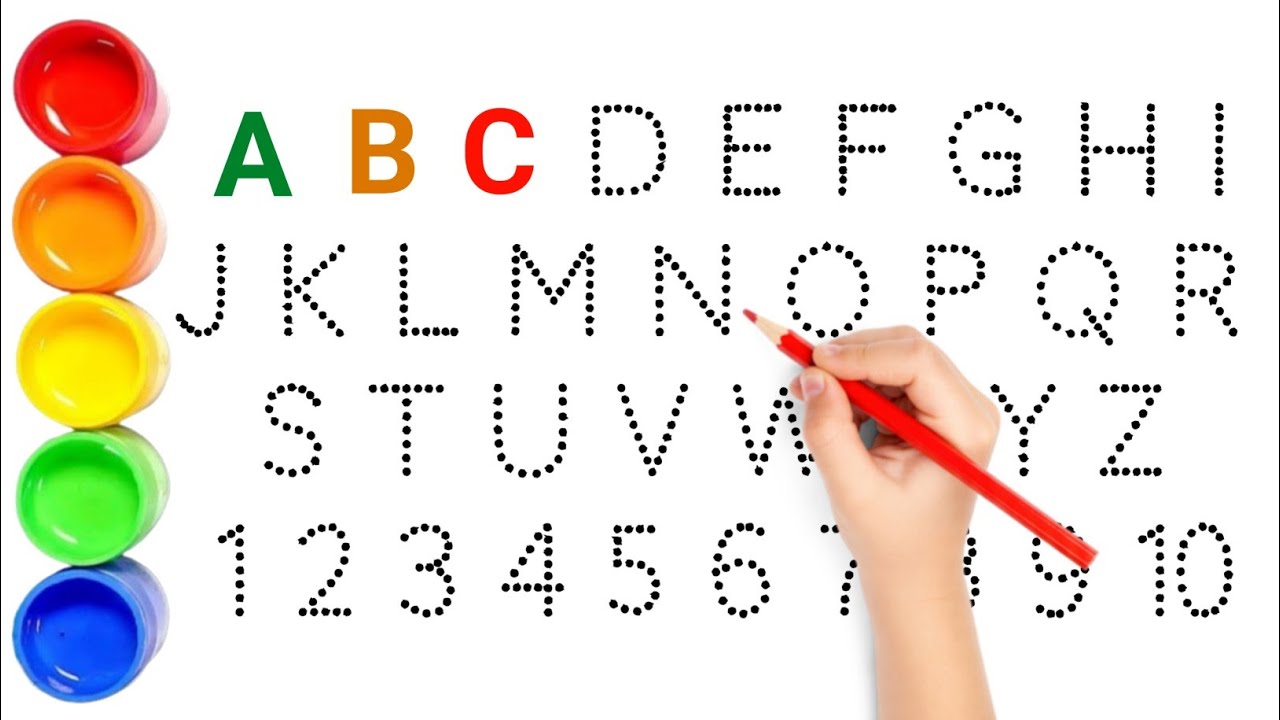 Alphabet, ABC song, abcd, a to z, Kids rhymes, collection for writing along dotted lines for toddler