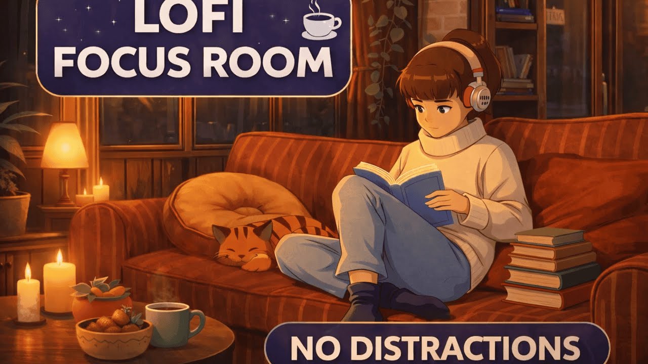 Lofi Focus Music for Studying & Working ☕ Cozy Night Ambience (8 Hours)