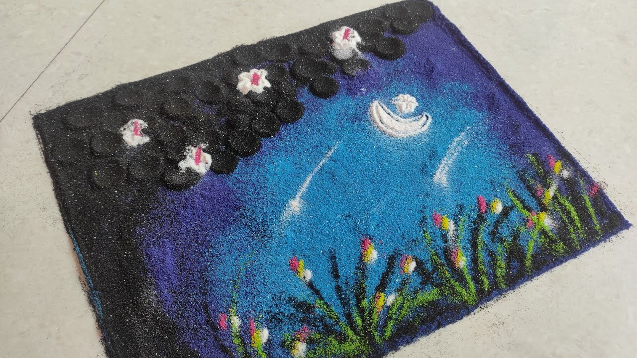 Simple Scenery Rangoli Scenery with Rangoli| Poster Rangoli🌸#posterrangoli #scenery #simple # ...