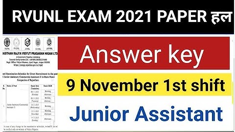 Rvunl Junior Assistant Exam Full Review | Rvunl Exam Review | 9 November 1st shift Answer key