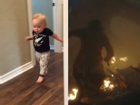 Jon Snow running away from dragon vs. Baby scared of grandpa's roar
