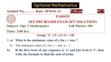 Optional Mathematics PABSON SEE PRE BOARD 2077/78 PC3 Complete Solutions