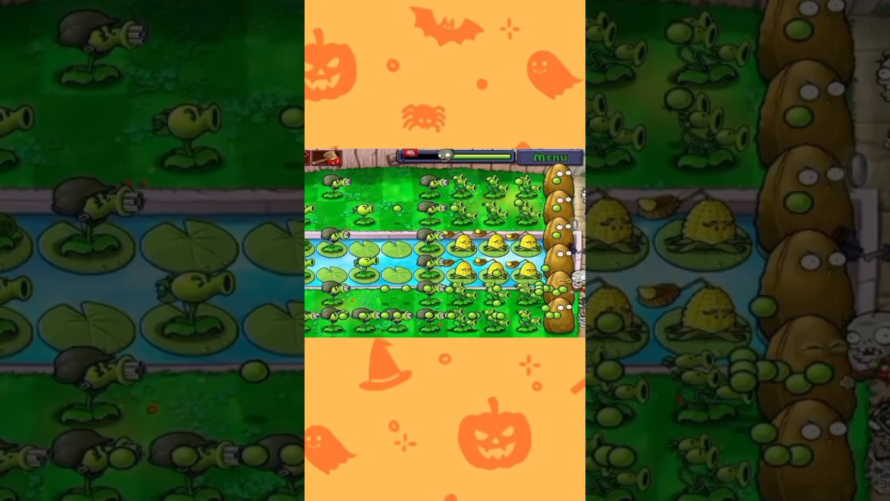 Gatling pea and three peaters vs all zombies army 