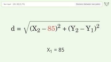 Find the distance between two points p1 (85,39) and p2 (9,75): Step-by-Step Video Solution
