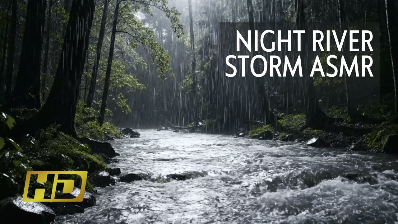 Night Rainy Forest River 🌧️ Deep Sleep ASMR with Rolling Thunder