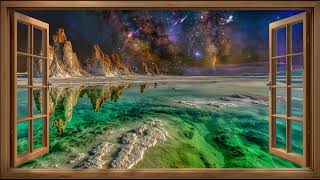 Windows View Cosmic Lagoon 🌌 Surreal Night Landscape With Stars & Calm Reflections