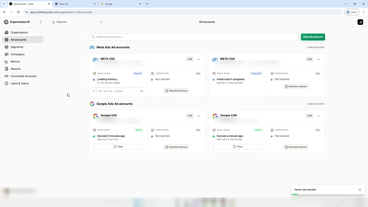 Level walkthrough: access code, connecting accounts, building a report