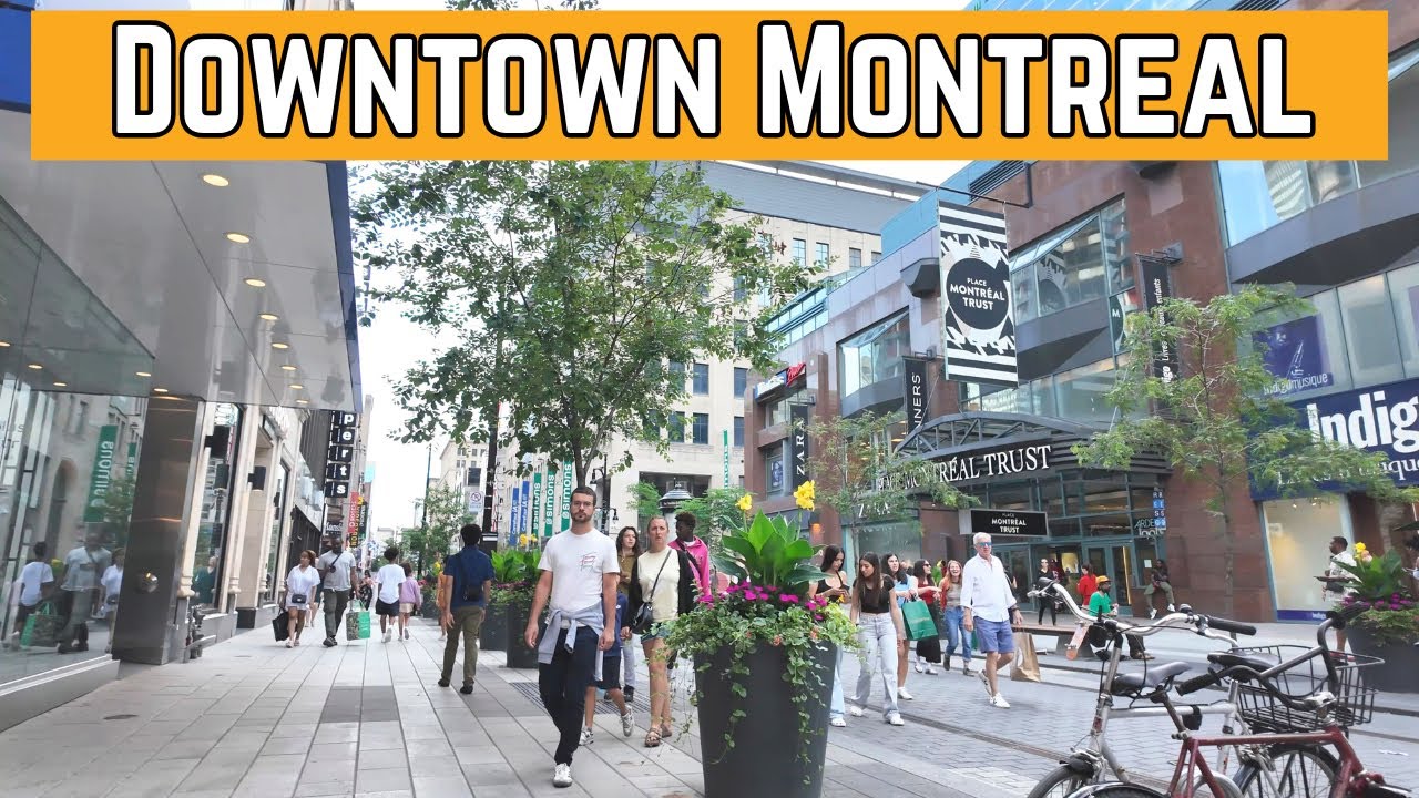 Downtown Montreal Walk on Sainte-Catherine Street: Place des Arts - Jazz Festival [4K]