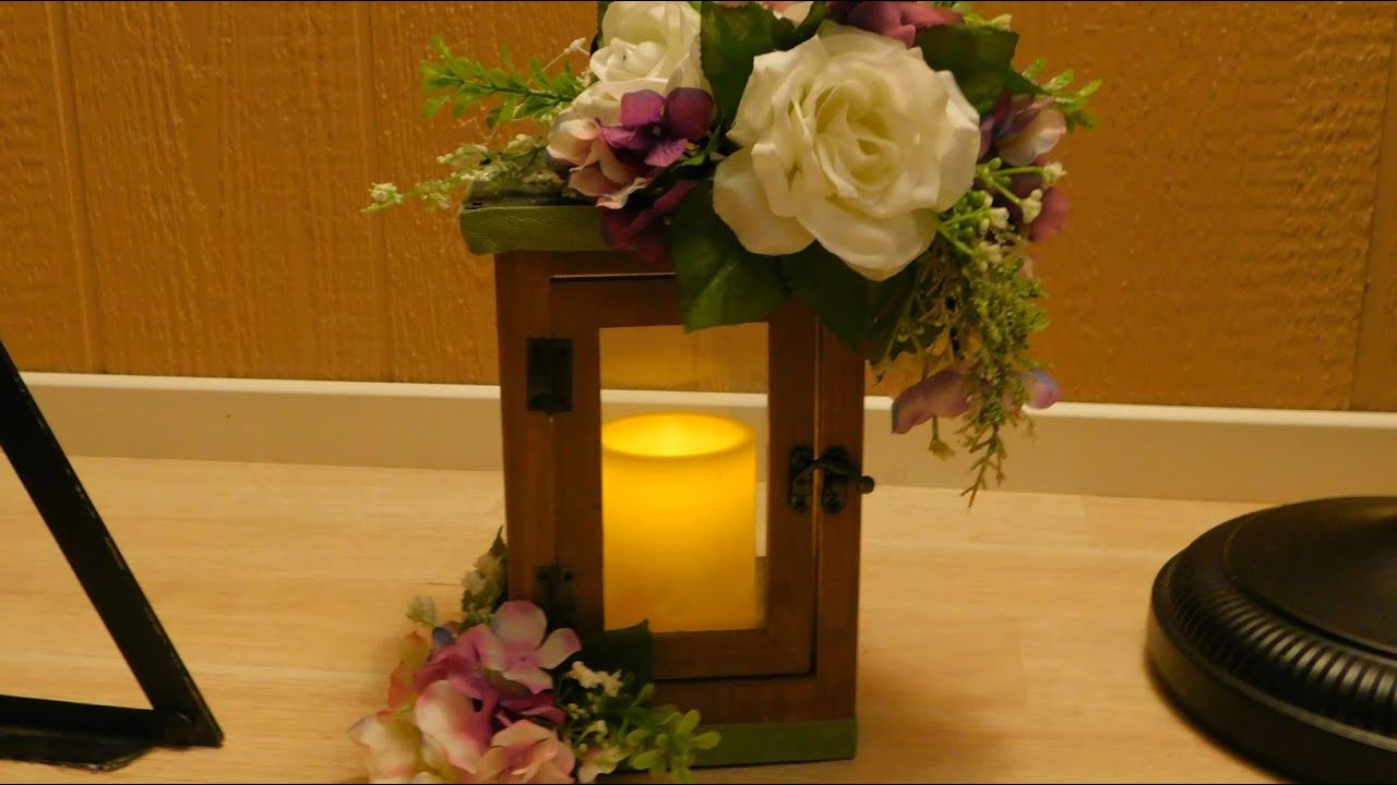 Centro de mesa con rosas de seda /centro de mesa con vela/ Lantern with silk roses