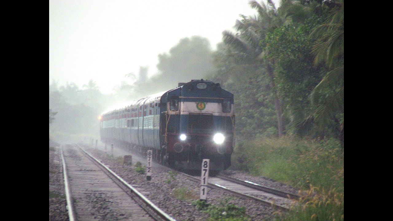 Maveli Express Running Status Today Maveli Express Blasting @110kmph in rain !! - YouTube
