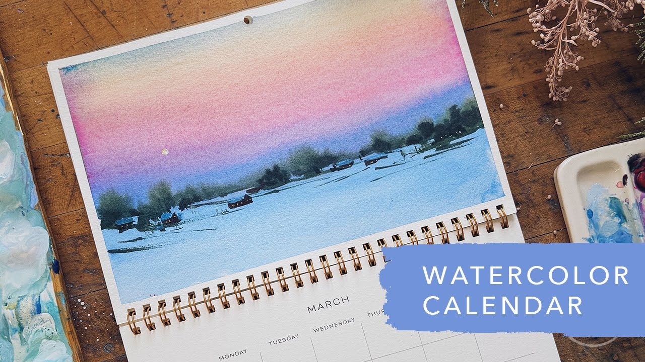 How To Paint a Winter Landscape | March Watercolor Calendar Spread