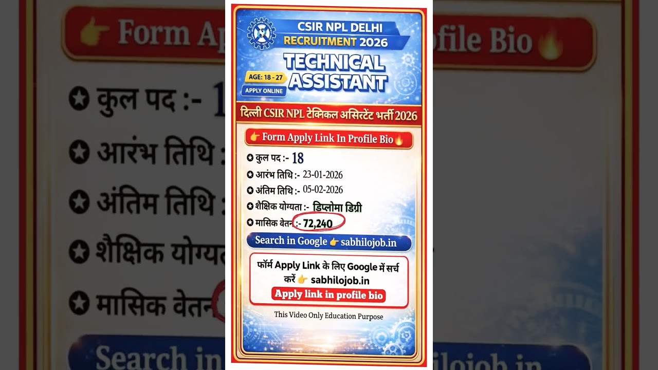 CSIR NPL Technical Assistant Delhi Recruitment 2026 Notification Out, Eligibility, Apply Online 