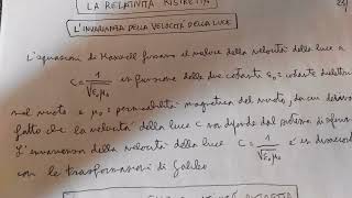 Relativita Ristretta Invarianza Della Velocita Della Luce